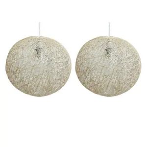 First Choice Lighting Set of 2 Abaca Natural 14" Globe Ceiling Light Shades