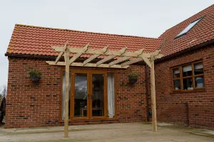 Lean to wooden garden pergola kit - Dinasty design wall mounted gazebo, 1.8m x 3m (Natural finish)