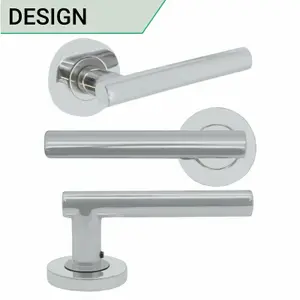 EAI Chrome Door Handle T-Bar Lever on Rose Lock Kit / Pack - 64mm Sash Lock & 76mm Hinges - Polished Chrome