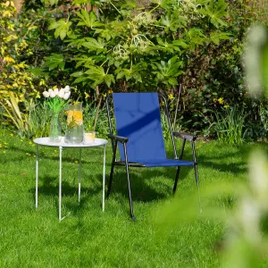 Harbour Housewares Folding Metal Beach Chairs - Matt Black/Navy - Pack of 2