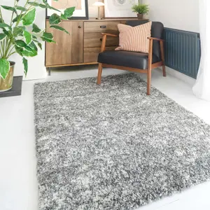 Super Soft Silver Grey Mottled Shaggy Area Rug 160x230cm