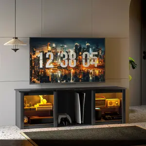 HOMCOM 160cm TV Unit w/ LED Lights for 65" TV Modern TV Stand Cabinet Black