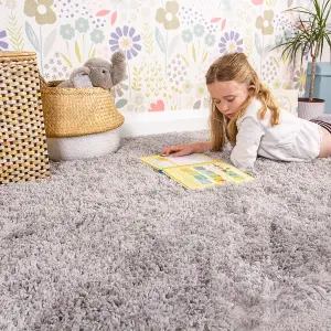 Silver Grey Thick Soft Shaggy Area Rug 240x330cm