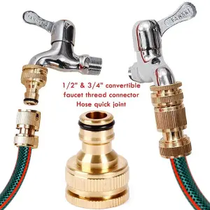 4 Pieces Garden Hose Tap Connector, Solid Brass 1/2" - 3/4" Tap Adapter and 1/2" Hose Pipe Quick Connector