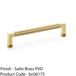 Square Knurled Pull Handle - Satin Brass - 160mm Centres Premium Drawer Door