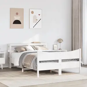 Berkfield Bed Frame with Headboard White 135x190 cm Double Solid Wood Pine