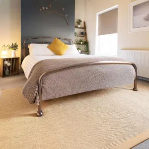 Natural Jute Beige Cotton Border Area Rug 120x170cm