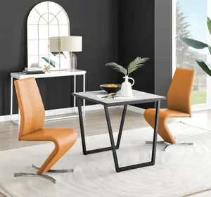 Furniturebox UK Carson White Marble Effect Square Dining Table & 2 Mustard Willow Chairs