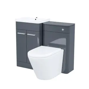 Nes Home Afern 500mm Vanity Unit, WC Unit And Round BTW Toilet Anthracite