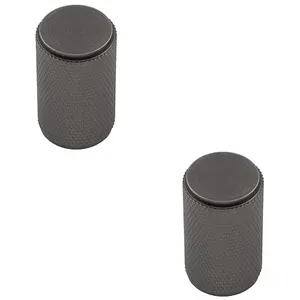 2 PACK - Knurled Cylindrical Cupboard Door Knob 18mm Dia Anthracite Grey Cabinet Handle