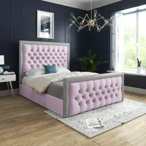 DS Living Cheltenham Glitter and Soft Pink Plush Velvet Upholstered Super King Bed Frame 6FT