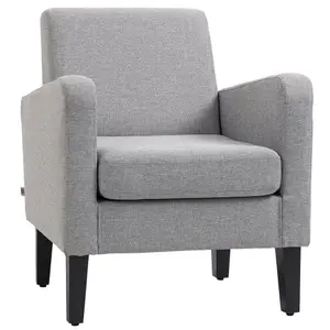 HOMCOM Modern Armchair Accent Chair with Rubber Wood Legs for Bedroom Light Grey