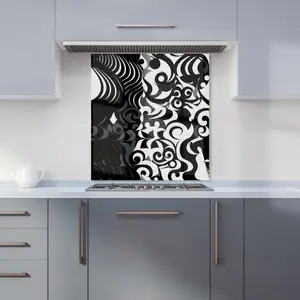 Black Grey Abstract Premium Glass Kitchen Splashback W700mm x H750mm