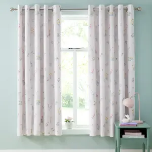 Catherine Lansfield Bunny Tails Ditsy Flowers Fully Reversible 66x72 Inch Eyelet Curtains Two Panels Pink