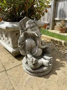 Oriental Ganesh Stone Garden Statue Outdoor Buddha Ornament Monk British Made Sculpture