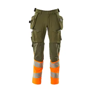 Mascot Accelerate Safe Trousers with Holster Pockets - Moss Green/Orange   (38.5) (Leg Length - Short)