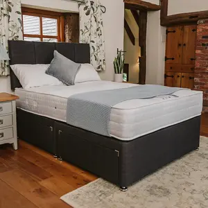 Knightsbridge Deluxe 1000 Pocket Sprung Divan Bed Set 6FT Super King 4 Drawers - Naples Slate