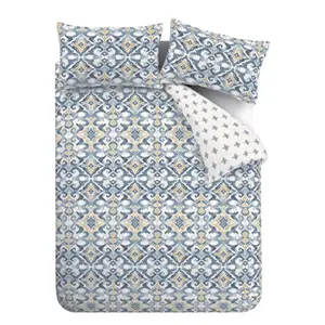 Pineapple Elephant Bedding Inara Ikat Reversible Duvet Cover Set with Pillowcases Indigo Blue