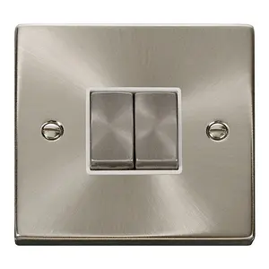 Satin / Brushed Chrome 10A 2 Gang 2 Way Ingot Light Switch - White Trim - SE Home