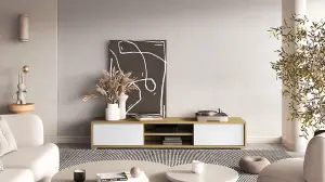 Elegant Frida 40 Floating TV Cabinet 1800mm in Oak Artisan & White - Modern Media Solution H320mm D360mm