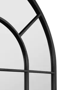 MirrorOutlet Arcus - Black Framed Arched Window Garden Mirror 71" X 33.5" (180 x 85CM)