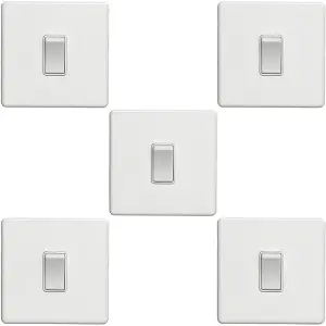 5 PACK 1 Gang Single Light Switch SCREWLESS MATT WHITE 2 Way 10A Slim Rocker