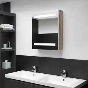 Berkfield LED Bathroom Mirror Cabinet White and Oak 50x14x60 cm