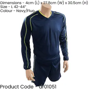 L ADULT Long Sleeve Marseille Shirt & Short Set - NAVY/FLUO 42-44" Football Kit