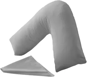 Orthopaedic V-Shaped Pillow Extra Cushioning Support For Head, Neck & Back (Grey, V-Pillow With Cover