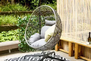 Rattan Hanging Egg Chair - Grey