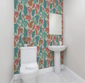 Arthouse Botanical Fern Teal/Red Wallpaper