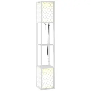 HOMCOM 2-Light Modern Floor Lamp with Shelves for Living Room, Bedroom, White