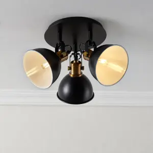 Acrobat Industrial Matt Black Gold effect 3 Light Spotlight