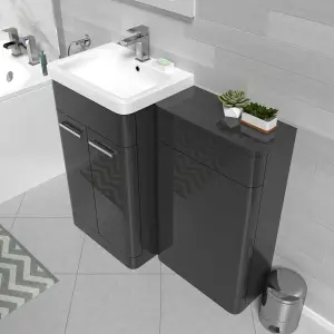 Nes Home Bathroom Anthracite 1000mm Freestanding Cabinet Ceramic Basin & WC Unit