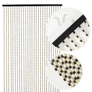 Wooden Beaded Door Curtain with Hook - 90 x 200 cm Bead Curtain 27 Strands for Doorways, White & Black Wood Bead Pattern