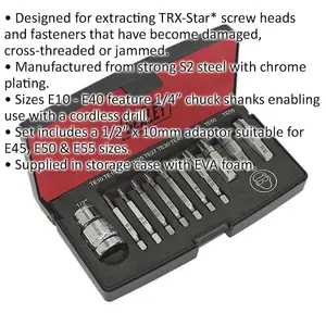 11 Piece TRX-Star Fitting Extractor Set - 1/4" Quick Chuck Shank - Screw Removal