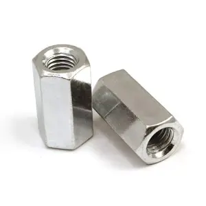 10 x Metric Hexagon 6mm Connector Long Nuts, for Connecting Screwed Rod Bars