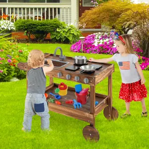 Costway Kids Outdoor Movable Kitchen Robust Toddlers Educational Play Kitchen