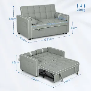 HOMCOM 2 Seater Pull Out Sofa Bed with Adjustable Backrest, Light Grey