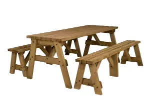 Victoria wooden picnic bench and table set, outdoor dining set (8ft, Rustic brown)