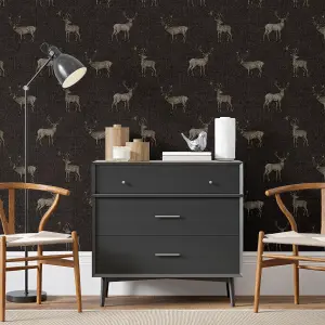 Arthouse Heritage Stag Charcoal/Copper Wallpaper