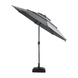 Light Grey Garden 3-Tier Umbrella with Crank and Tilt