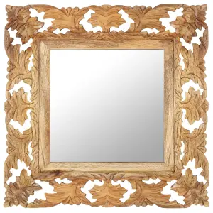 Berkfield Hand Carved Mirror Brown 50x50 cm Solid Mango Wood