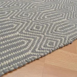 Silver Geometric Handmade Luxurious Modern Wool Easy To Clean Rug Dining Room Bedroom And Living Room-120cm X 170cm