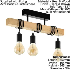 Ceiling Spot Light & 2x Matching Wall Lights Black & Wood Trendy Hanging Lamp