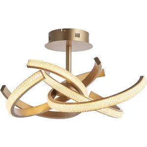 Semi Flush Multi Arm Ceiling Light Fitting - Satin Gold & Clear Acrylic Detail