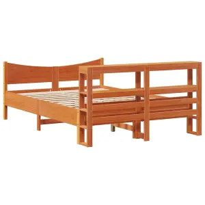 Berkfield Bed Frame with Headboard Wax Brown 140x190 cm Solid Wood Pine