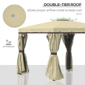 Outsunny 3 x 3(m) Patio Gazebo Garden Shelter w/ Mosquito Netting, Beige