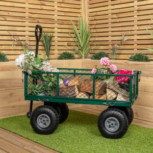 Heavy Duty Green Metal Garden Festival Cart Truck Trolley Wheelbarrow