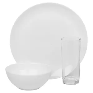 Queensway Home & Dining 24cm Diameter 12 Pcs White Opal Glass Luna Breakfast Dinner Plates Soup Bowls Dinnerware Set